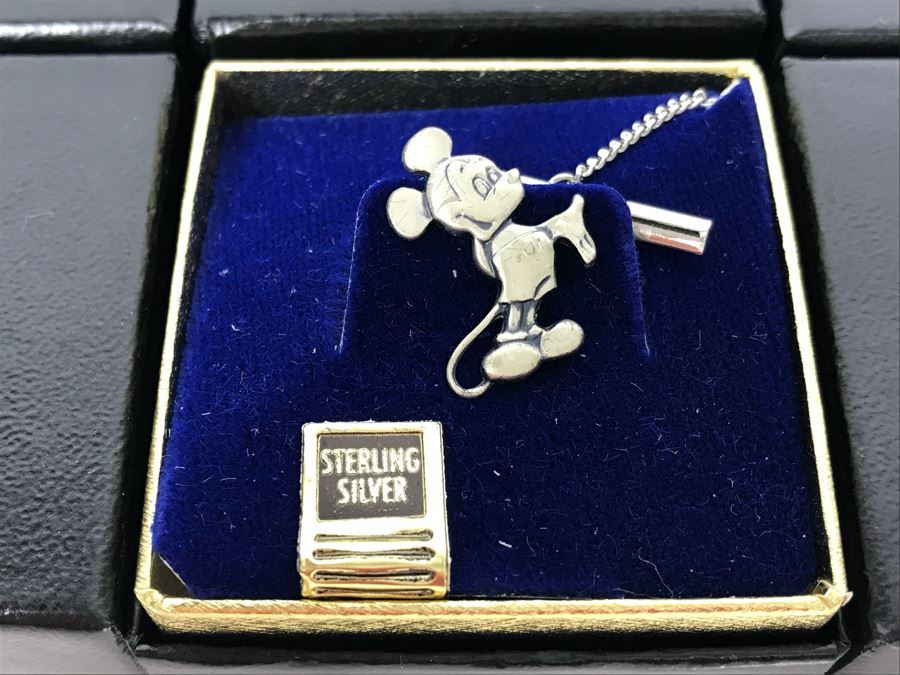 Collection Of (14) Vintage Sterling Silver Mickey Mouse Tie Pins From Disneyland Park - See Photos For Box Tops  (Fulton Burley)  [Photo 3]