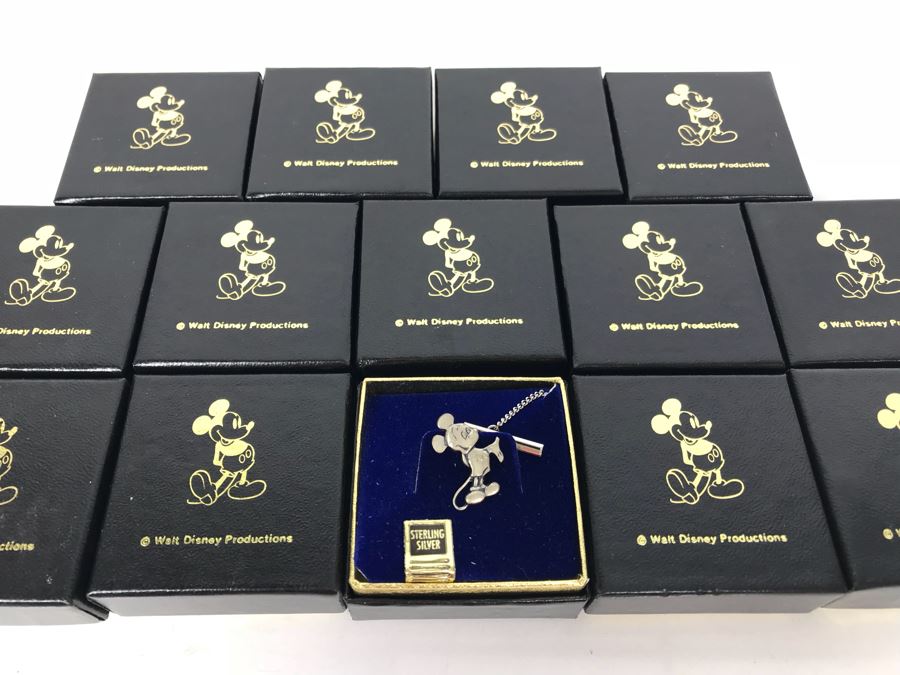 Collection Of (14) Vintage Sterling Silver Mickey Mouse Tie Pins From Disneyland Park - See Photos For Box Tops  (Fulton Burley)  [Photo 4]