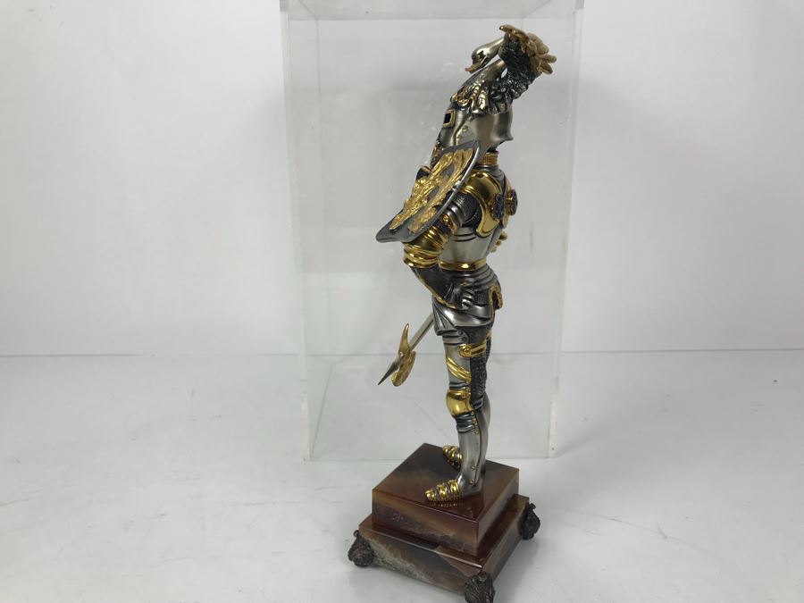 Signed Giuseppe Vasari Bronze Sculpture Of Knight In Armor On Marble Base Limited Edition 41 Of 250 With Protective Acrylic Case [Photo 9]