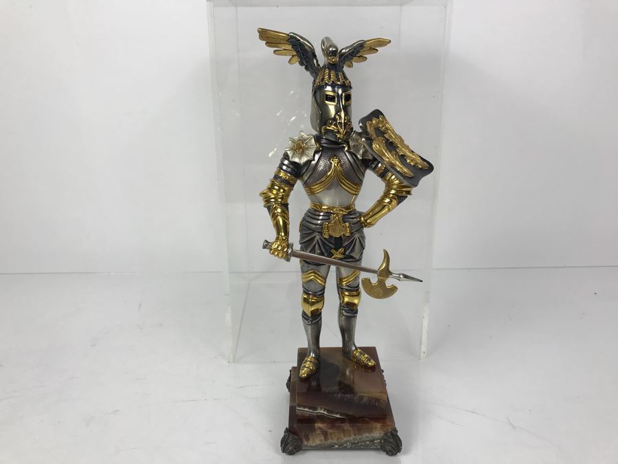 Signed Giuseppe Vasari Bronze Sculpture Of Knight In Armor On Marble Base Limited Edition 41 Of 250 With Protective Acrylic Case [Photo 1]