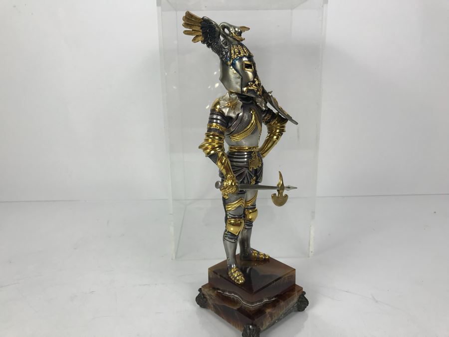 Signed Giuseppe Vasari Bronze Sculpture Of Knight In Armor On Marble Base Limited Edition 41 Of 250 With Protective Acrylic Case [Photo 7]