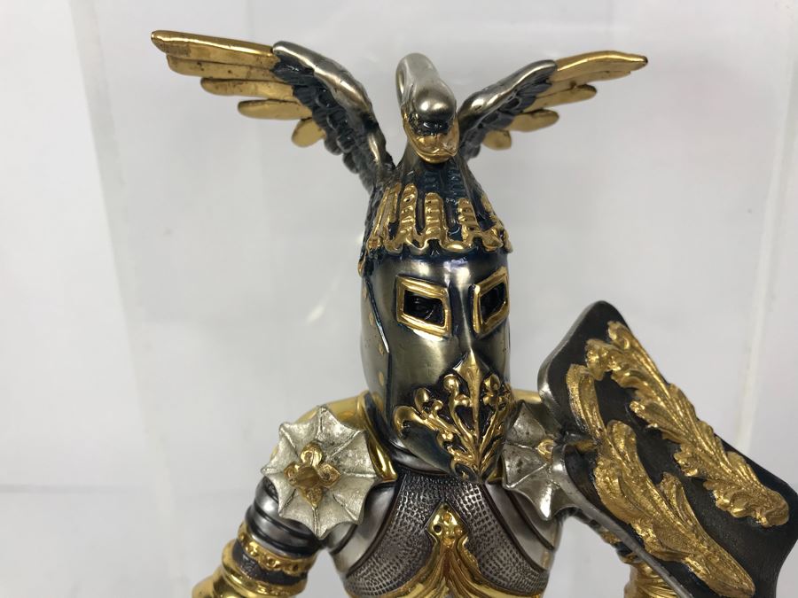 Signed Giuseppe Vasari Bronze Sculpture Of Knight In Armor On Marble Base Limited Edition 41 Of 250 With Protective Acrylic Case [Photo 3]