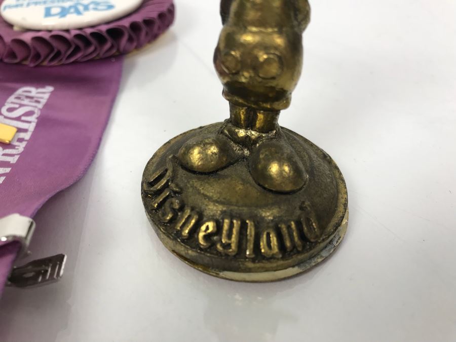 Winnie The Pooh For President Days Disneyland Fun-Raiser Ribbon, Winnie The Pooh Tie Clip, Movies USA Tie Clip And Vintage Disneyland Mickey Mouse Brass Figurine [Photo 5]