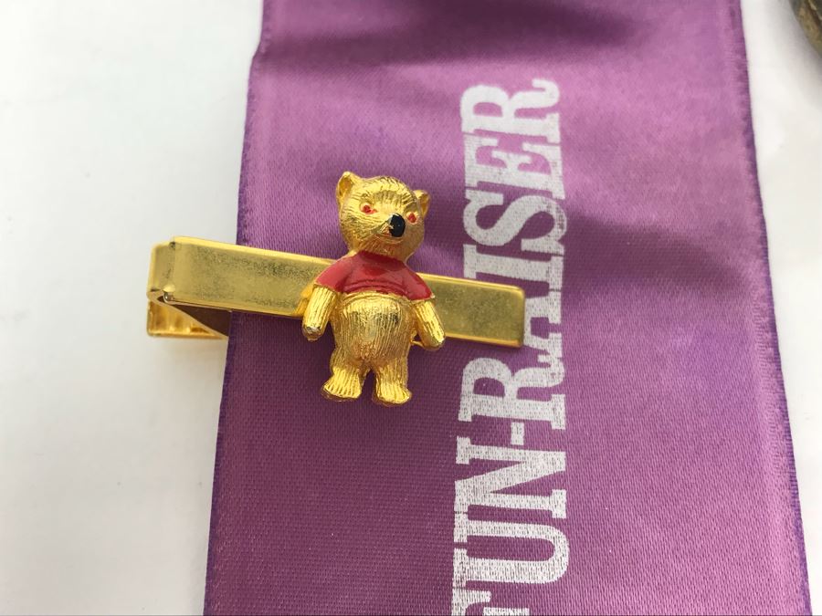 Winnie The Pooh For President Days Disneyland Fun-Raiser Ribbon, Winnie The Pooh Tie Clip, Movies USA Tie Clip And Vintage Disneyland Mickey Mouse Brass Figurine [Photo 12]