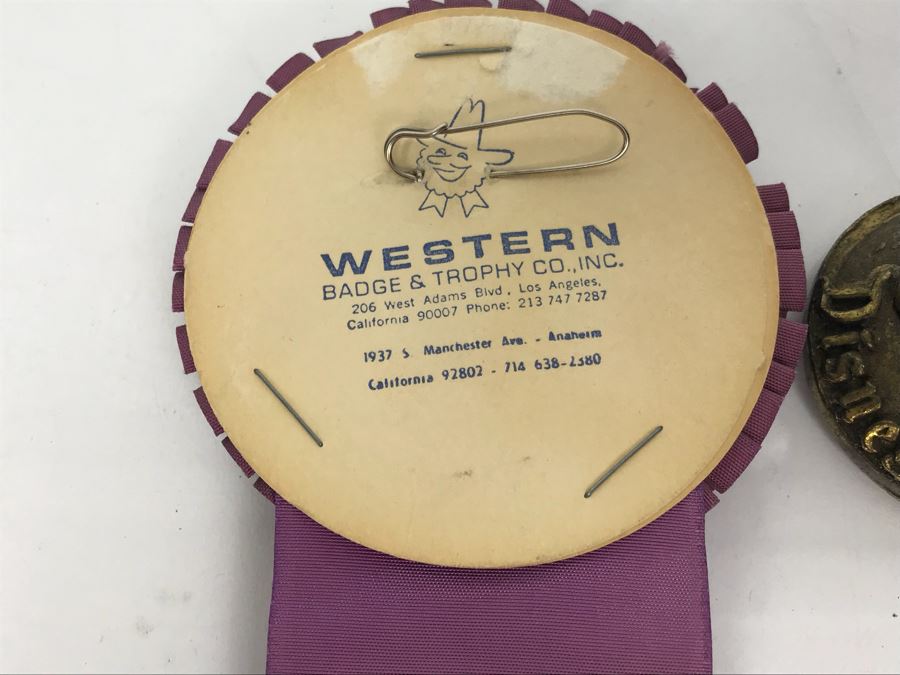 Winnie The Pooh For President Days Disneyland Fun-Raiser Ribbon, Winnie The Pooh Tie Clip, Movies USA Tie Clip And Vintage Disneyland Mickey Mouse Brass Figurine [Photo 16]