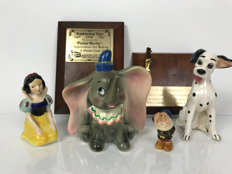 Vintage Fulton Burley Plaque Awards With Figurines For Promoting Walt Disney Movies 'Pinocchio' 1978 And 'Peter Pan' And Other Characters
