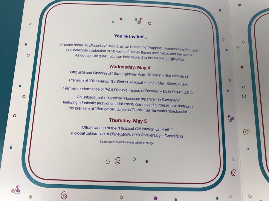 Rare Disneyland Book - Disneyland Happiest Celebration On Earth May 4-5, 2005 Celebrating Disneyland's 50th Anniversay With Holographic Pictures, Plaque And Invitation 10' X 10'  [Photo 20]