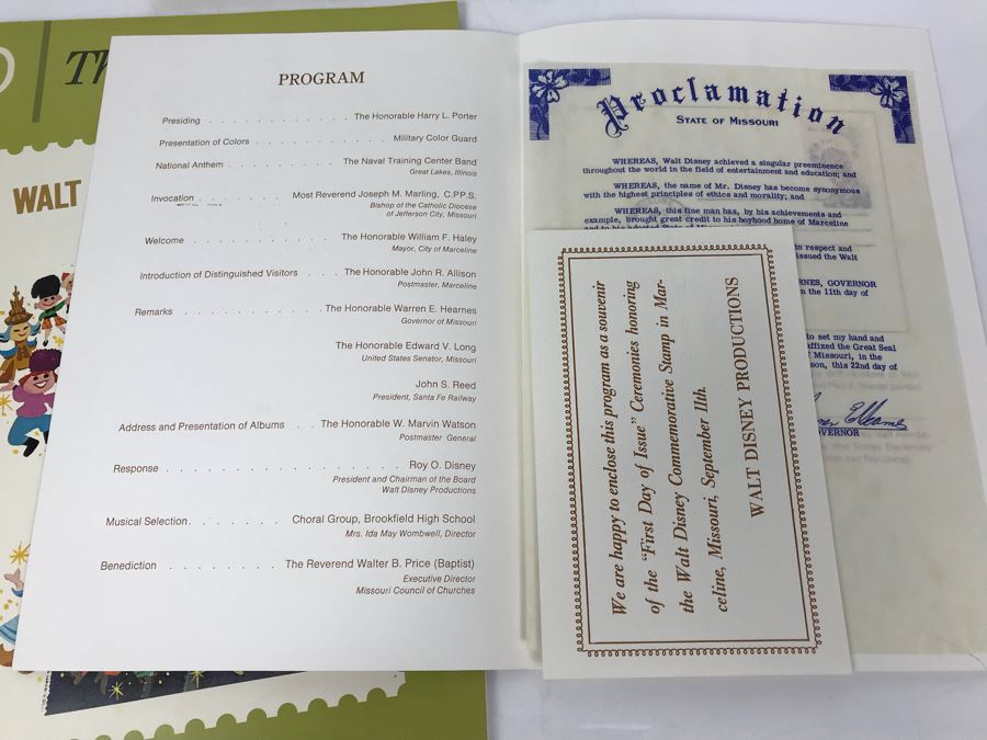 First Day Of Issue Ceremony Program Honoring Walt Disney With First Day Of Issue Stamp 9/11/1968 And Disney World Magazine Nov 1968 Showing Stamp [Photo 8]