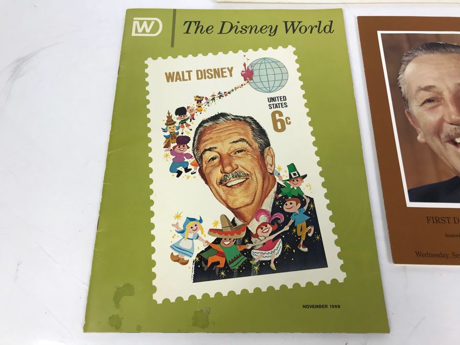 First Day Of Issue Ceremony Program Honoring Walt Disney With First Day Of Issue Stamp 9/11/1968 And Disney World Magazine Nov 1968 Showing Stamp [Photo 5]