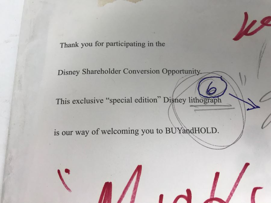 Collection Of (10) Exclusive 'Special Edition' Disney Lithographs 'Mickey And Minnie' For Participating In The Disney Shareholder Conversion Opportunity [Photo 4]