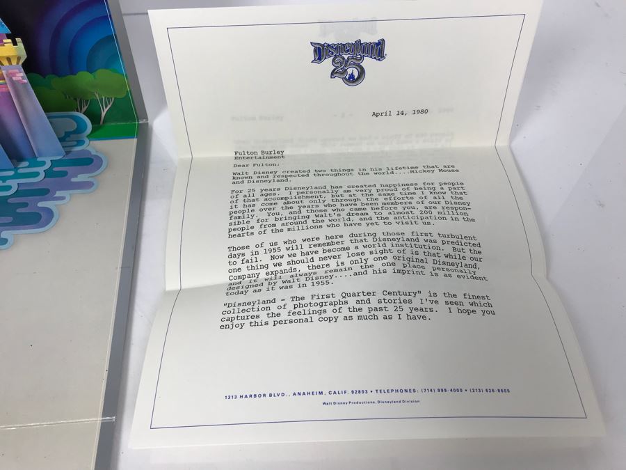 Vintage 1980 Disneyland Invitation And Program For 25th Birthday Of The Happiest Place On Earth And Letter Addressed To Fulton Burley Re Event [Photo 5]
