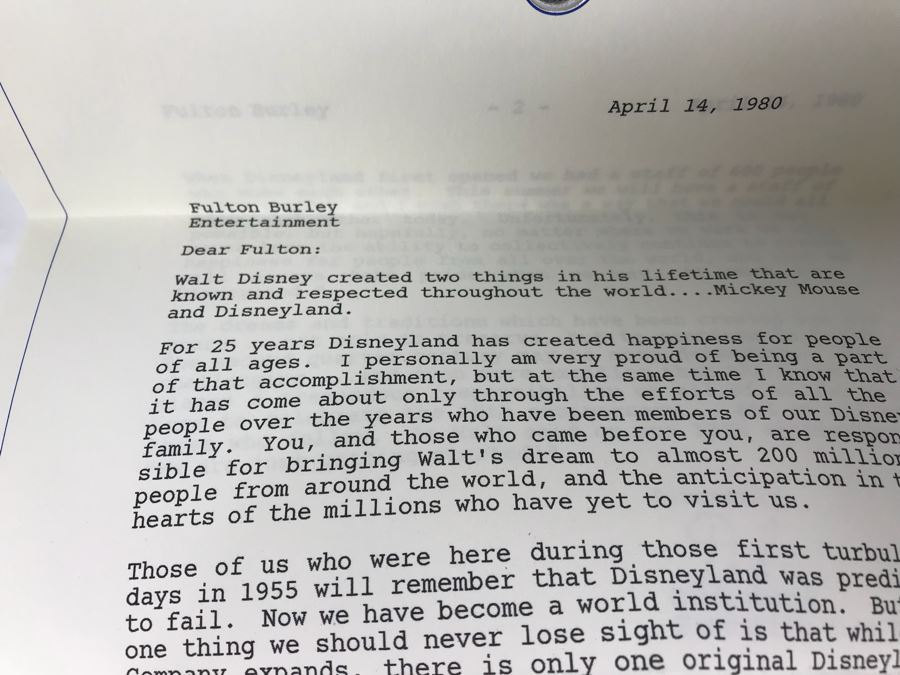 Vintage 1980 Disneyland Invitation And Program For 25th Birthday Of The Happiest Place On Earth And Letter Addressed To Fulton Burley Re Event [Photo 6]