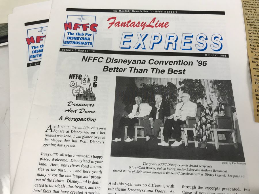 Fulton Burley's National Fantasy Fan Club (NFFC) Disney Legend Award Packet Information Including Award Acceptance Letter, Photos, Newsletters, Bios (See Photos) [Photo 12]