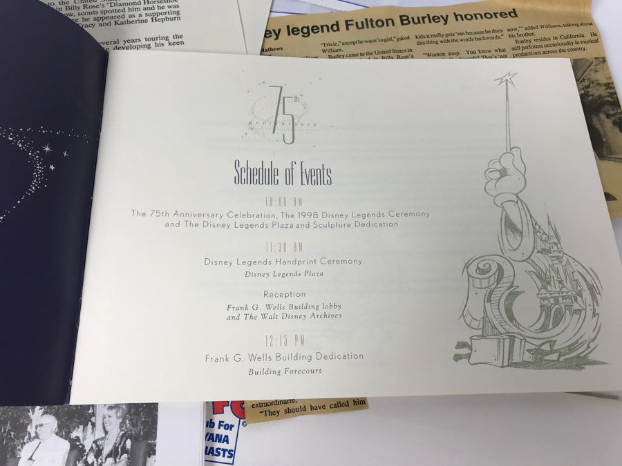 Fulton Burley's National Fantasy Fan Club (NFFC) Disney Legend Award Packet Information Including Award Acceptance Letter, Photos, Newsletters, Bios (See Photos) [Photo 16]