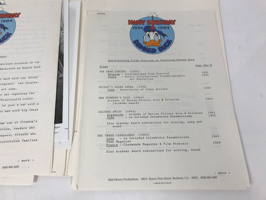 Walt Disney's Donald Duck Happy Birthday 1934-1984 50th Anniversary With (3) 8 X 10 Photos And Historical Overview Of Donald Duck [Photo 16]