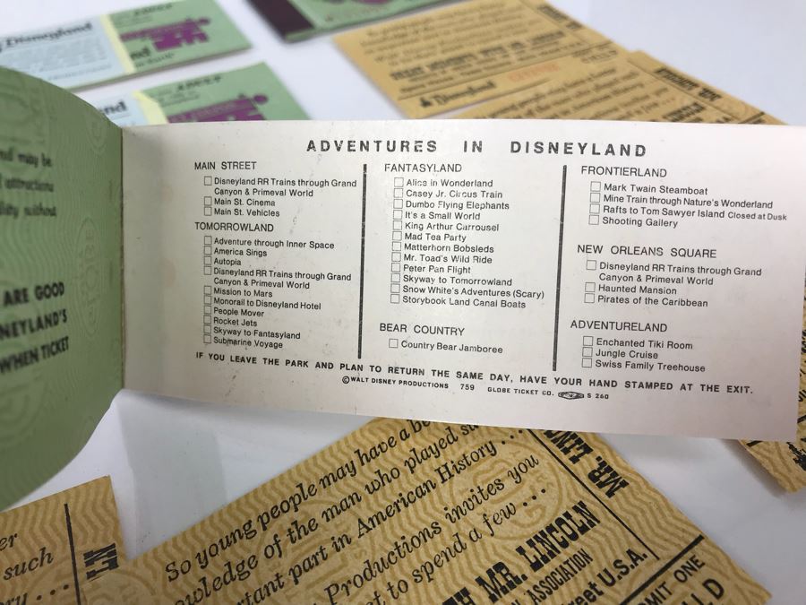 Vintage Disneyland Tickets: Well used Disneyland Press Photo's