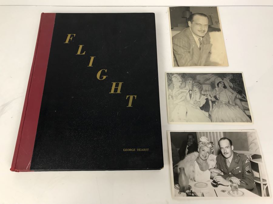 Engraved George Hearst Flight Book: A Pictorial History Of Aviation Foreword By Donald W. Douglas, 8 X 12 Photo Of George Randolph Hearst With Actress Wife Collette Lyons And Other Photos