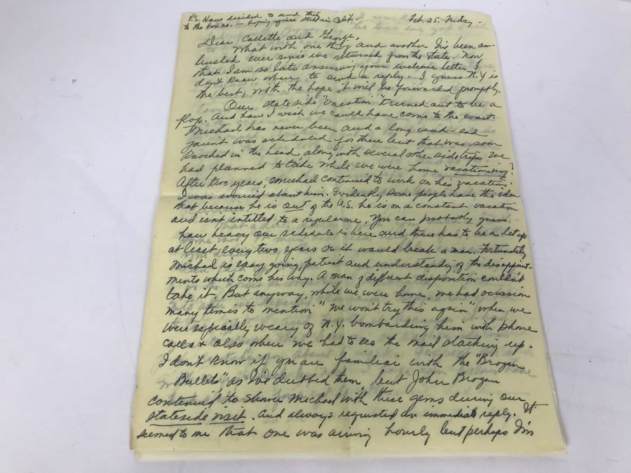 Collection Of Various Letters And Documents From George Hearst And Actress Collette Lyons Including Signed Letters From Lee Mortimer, Joe Sullivan, Actress Aileen Pringle And More (See Photos) [Photo 23]