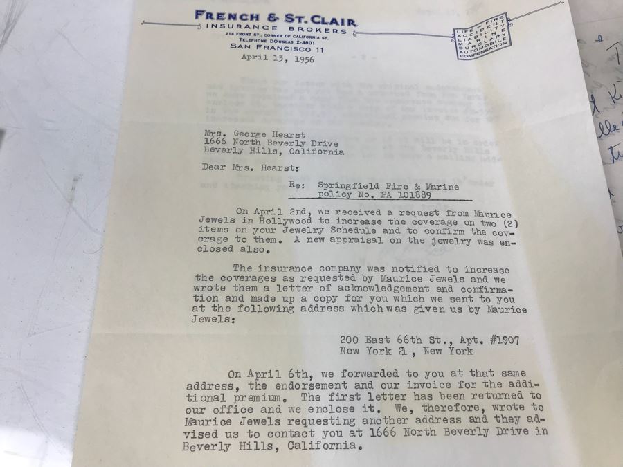 Collection Of Various Letters And Documents From George Hearst And Actress Collette Lyons Including Signed Letters From Lee Mortimer, Joe Sullivan, Actress Aileen Pringle And More (See Photos) [Photo 16]