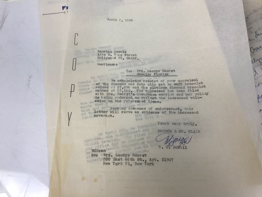 Collection Of Various Letters And Documents From George Hearst And Actress Collette Lyons Including Signed Letters From Lee Mortimer, Joe Sullivan, Actress Aileen Pringle And More (See Photos) [Photo 14]