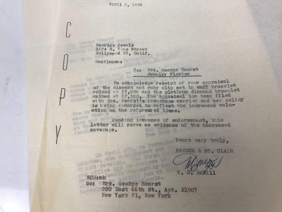 Collection Of Various Letters And Documents From George Hearst And Actress Collette Lyons Including Signed Letters From Lee Mortimer, Joe Sullivan, Actress Aileen Pringle And More (See Photos) [Photo 15]