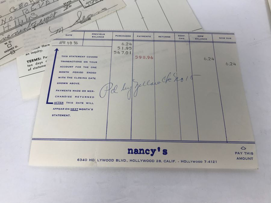 Collection Of Various Receipts, Billing Statements, Banking Checkbooks, Ledgers, W-2 For William Morris Agency For Acting And Notes From George Hearst And Actress Collette Lyons (See Photos) [Photo 27]