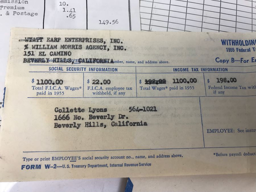 Collection Of Various Receipts, Billing Statements, Banking Checkbooks, Ledgers, W-2 For William Morris Agency For Acting And Notes From George Hearst And Actress Collette Lyons (See Photos) [Photo 11]