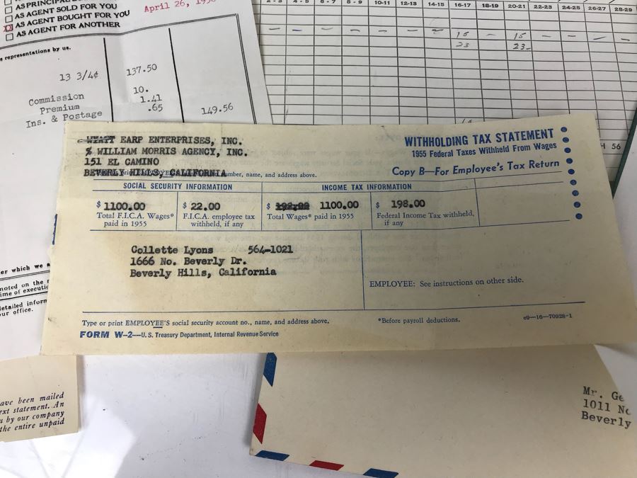 Collection Of Various Receipts, Billing Statements, Banking Checkbooks, Ledgers, W-2 For William Morris Agency For Acting And Notes From George Hearst And Actress Collette Lyons (See Photos) [Photo 10]