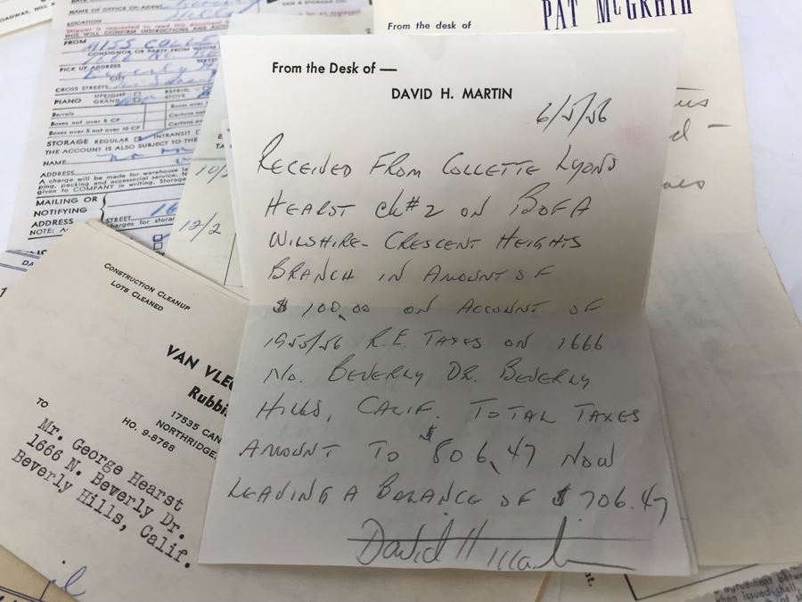 Collection Of Various Receipts, Billing Statements, Banking Checkbooks, Ledgers, W-2 For William Morris Agency For Acting And Notes From George Hearst And Actress Collette Lyons (See Photos) [Photo 35]