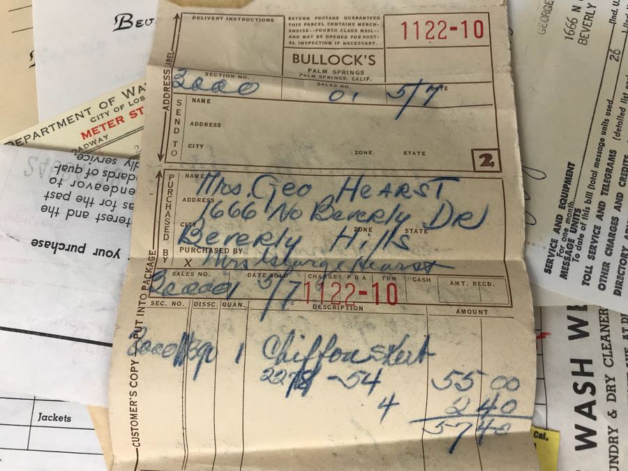 Collection Of Various Receipts, Billing Statements, Banking Checkbooks, Ledgers, W-2 For William Morris Agency For Acting And Notes From George Hearst And Actress Collette Lyons (See Photos) [Photo 24]