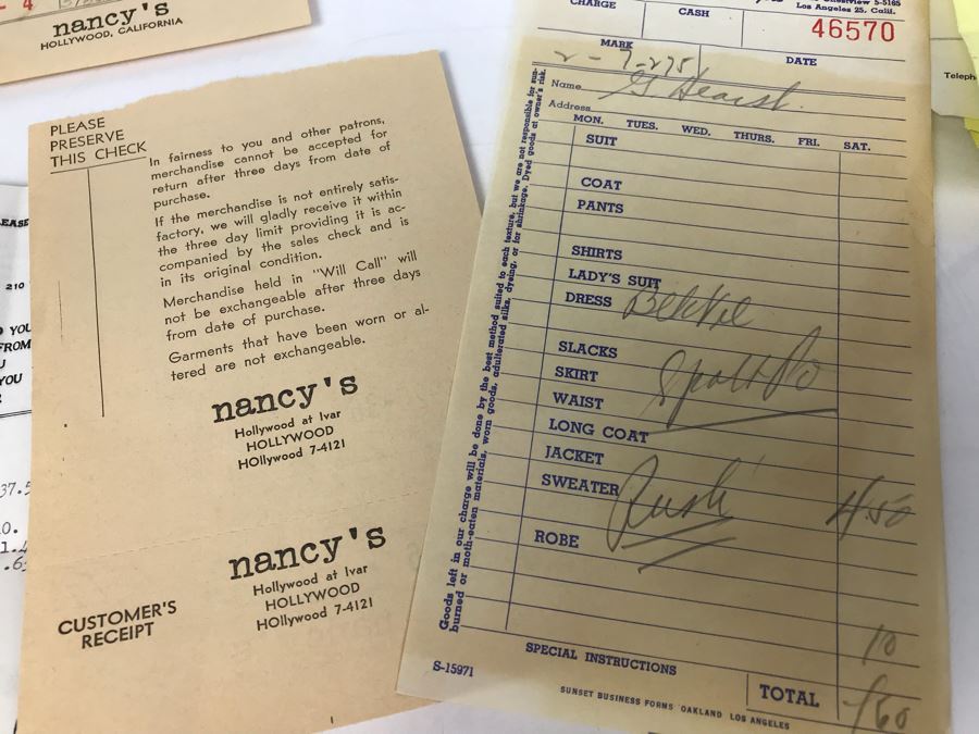 Collection Of Various Receipts, Billing Statements, Banking Checkbooks, Ledgers, W-2 For William Morris Agency For Acting And Notes From George Hearst And Actress Collette Lyons (See Photos) [Photo 19]