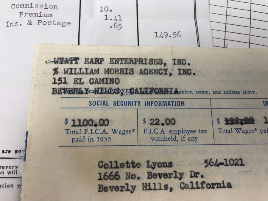 Collection Of Various Receipts, Billing Statements, Banking Checkbooks, Ledgers, W-2 For William Morris Agency For Acting And Notes From George Hearst And Actress Collette Lyons (See Photos) [Photo 12]