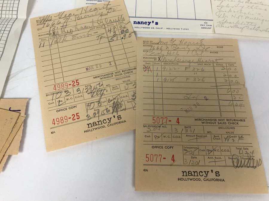 Collection Of Various Receipts, Billing Statements, Banking Checkbooks, Ledgers, W-2 For William Morris Agency For Acting And Notes From George Hearst And Actress Collette Lyons (See Photos) [Photo 26]