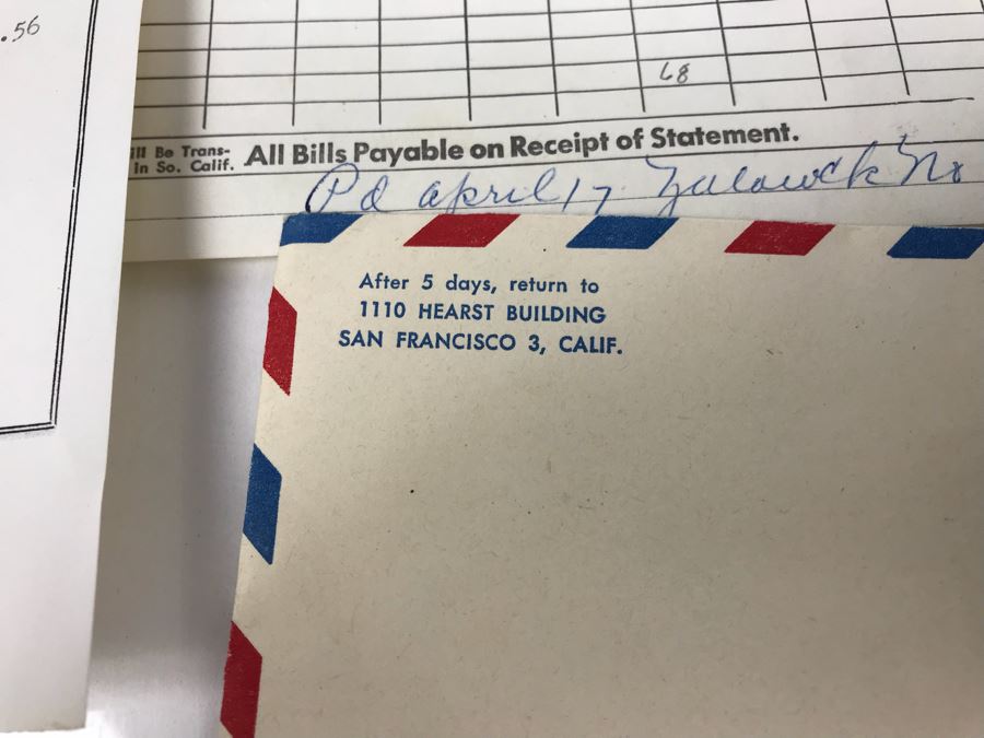 Collection Of Various Receipts, Billing Statements, Banking Checkbooks, Ledgers, W-2 For William Morris Agency For Acting And Notes From George Hearst And Actress Collette Lyons (See Photos) [Photo 16]