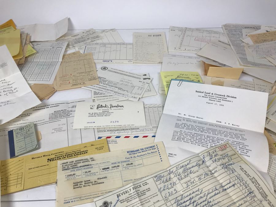 Collection Of Various Receipts, Billing Statements, Banking Checkbooks, Ledgers, W-2 For William Morris Agency For Acting And Notes From George Hearst And Actress Collette Lyons (See Photos)