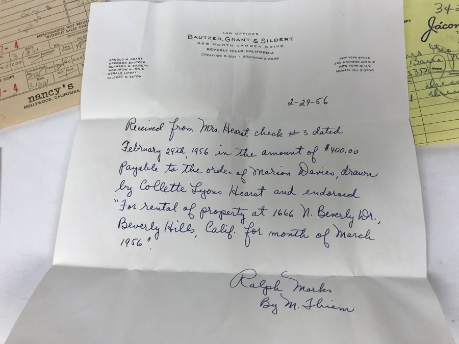 Collection Of Various Receipts, Billing Statements, Banking Checkbooks, Ledgers, W-2 For William Morris Agency For Acting And Notes From George Hearst And Actress Collette Lyons (See Photos) [Photo 22]