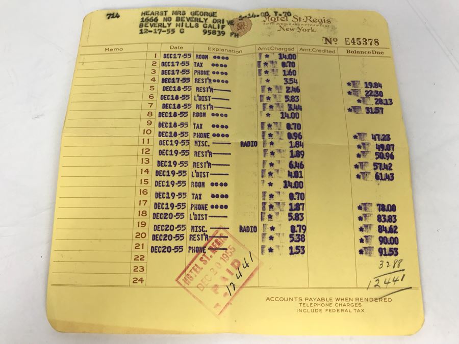 Collection Of Various Receipts, Billing Statements, Banking Checkbooks, Ledgers, W-2 For William Morris Agency For Acting And Notes From George Hearst And Actress Collette Lyons (See Photos) [Photo 39]