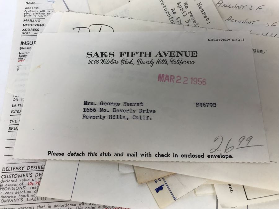 Collection Of Various Receipts, Billing Statements, Banking Checkbooks, Ledgers, W-2 For William Morris Agency For Acting And Notes From George Hearst And Actress Collette Lyons (See Photos) [Photo 31]