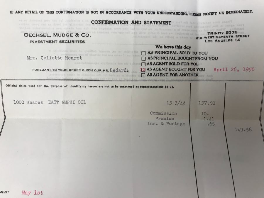 Collection Of Various Receipts, Billing Statements, Banking Checkbooks, Ledgers, W-2 For William Morris Agency For Acting And Notes From George Hearst And Actress Collette Lyons (See Photos) [Photo 21]