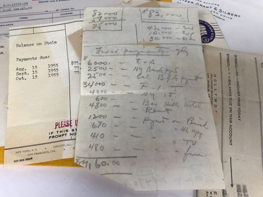 Collection Of Various Receipts, Billing Statements, Banking Checkbooks, Ledgers, W-2 For William Morris Agency For Acting And Notes From George Hearst And Actress Collette Lyons (See Photos) [Photo 41]