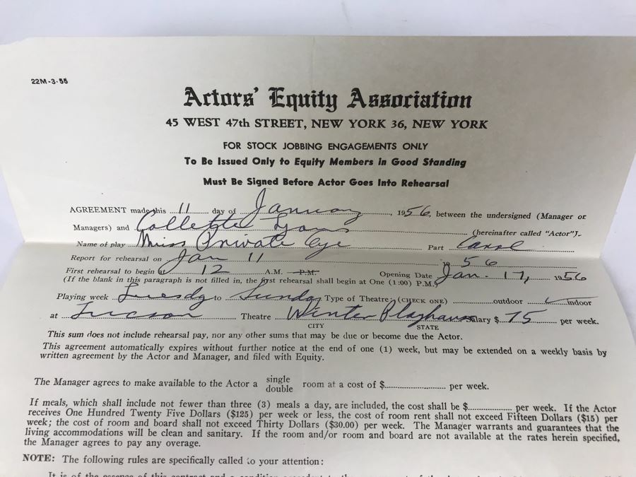 Actress Collette Lyons 1956 Acting Contract For 'Miss Private Eye' And Script For 'The Life And Legend Of Wyatt Earp' Television Play By Frederick Hazlitt Brennan [Photo 10]