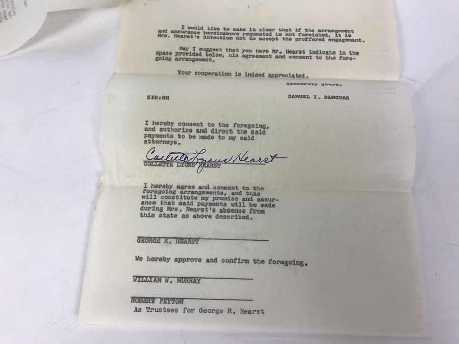 Official Signed Divorce Papers Between Actress Collette Lyons Hearst And George R. Hearst, Heartfelt Handwritten Draft And Typed Letter From Collette Lyons Regarding George Hearst And Other Documents Regarding George Hearst And Collette Lyons Hearst [Photo 39]