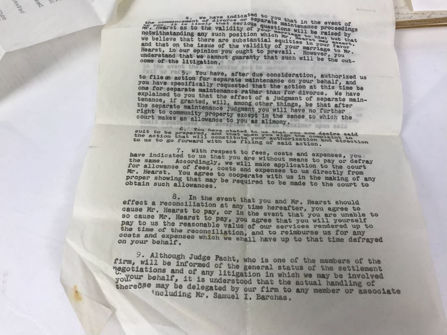 Official Signed Divorce Papers Between Actress Collette Lyons Hearst And George R. Hearst, Heartfelt Handwritten Draft And Typed Letter From Collette Lyons Regarding George Hearst And Other Documents Regarding George Hearst And Collette Lyons Hearst [Photo 22]