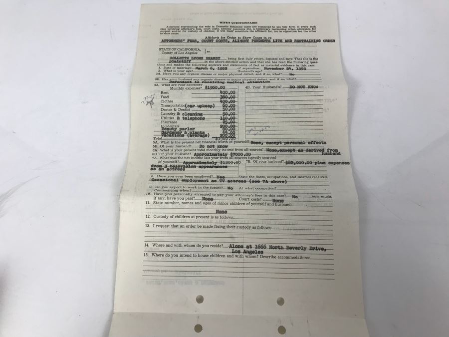 Official Signed Divorce Papers Between Actress Collette Lyons Hearst And George R. Hearst, Heartfelt Handwritten Draft And Typed Letter From Collette Lyons Regarding George Hearst And Other Documents Regarding George Hearst And Collette Lyons Hearst [Photo 34]