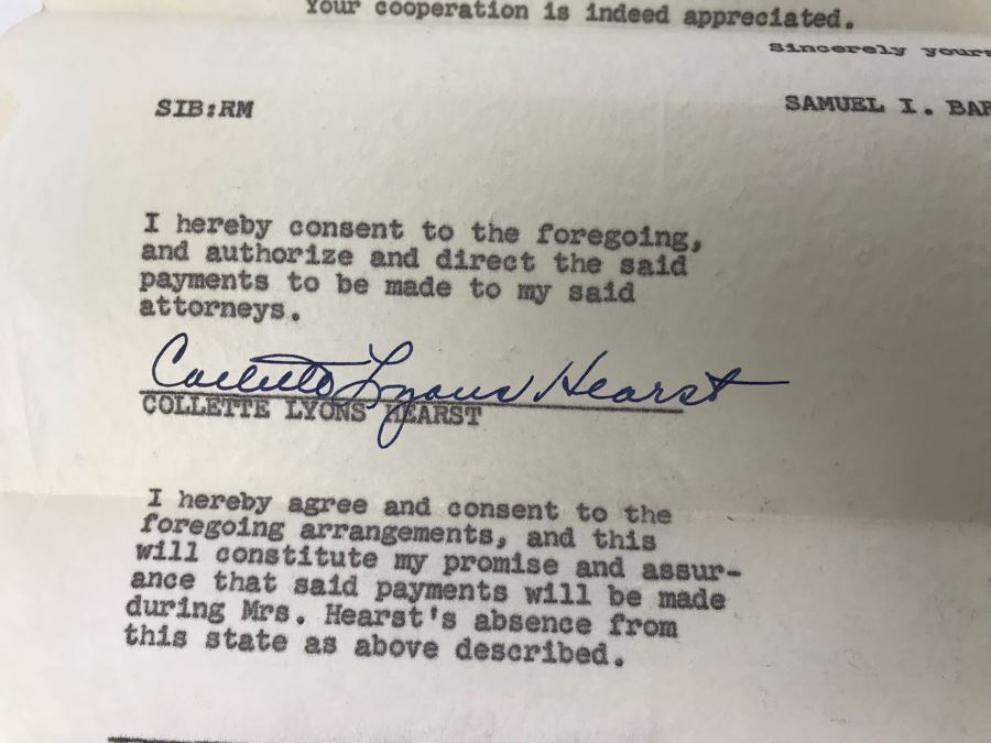 Official Signed Divorce Papers Between Actress Collette Lyons Hearst And George R. Hearst, Heartfelt Handwritten Draft And Typed Letter From Collette Lyons Regarding George Hearst And Other Documents Regarding George Hearst And Collette Lyons Hearst [Photo 40]