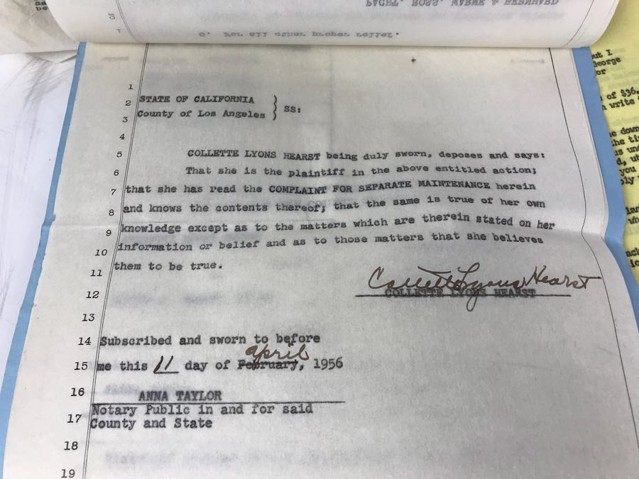 Official Signed Divorce Papers Between Actress Collette Lyons Hearst And George R. Hearst, Heartfelt Handwritten Draft And Typed Letter From Collette Lyons Regarding George Hearst And Other Documents Regarding George Hearst And Collette Lyons Hearst [Photo 12]