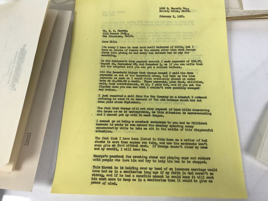 Official Signed Divorce Papers Between Actress Collette Lyons Hearst And George R. Hearst, Heartfelt Handwritten Draft And Typed Letter From Collette Lyons Regarding George Hearst And Other Documents Regarding George Hearst And Collette Lyons Hearst [Photo 15]