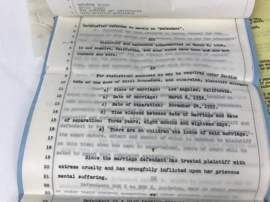 Official Signed Divorce Papers Between Actress Collette Lyons Hearst And George R. Hearst, Heartfelt Handwritten Draft And Typed Letter From Collette Lyons Regarding George Hearst And Other Documents Regarding George Hearst And Collette Lyons Hearst [Photo 6]