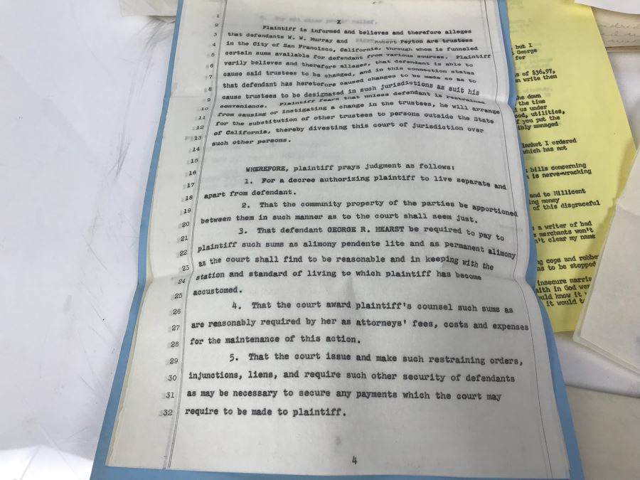 Official Signed Divorce Papers Between Actress Collette Lyons Hearst And George R. Hearst, Heartfelt Handwritten Draft And Typed Letter From Collette Lyons Regarding George Hearst And Other Documents Regarding George Hearst And Collette Lyons Hearst [Photo 10]