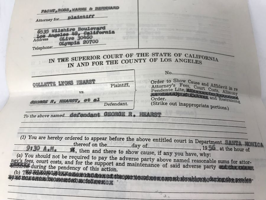 Official Signed Divorce Papers Between Actress Collette Lyons Hearst And George R. Hearst, Heartfelt Handwritten Draft And Typed Letter From Collette Lyons Regarding George Hearst And Other Documents Regarding George Hearst And Collette Lyons Hearst [Photo 32]